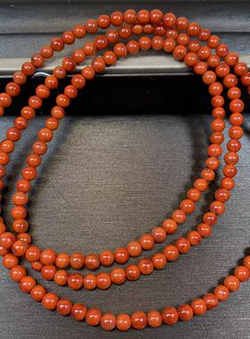 南红玛瑙川料九口佛珠手链 满色满肉红润 南红川料柿子红火焰红