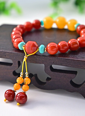 南红玛瑙9mm配蜜蜡手链女原创设计气质红手串高雅女士手饰民族风