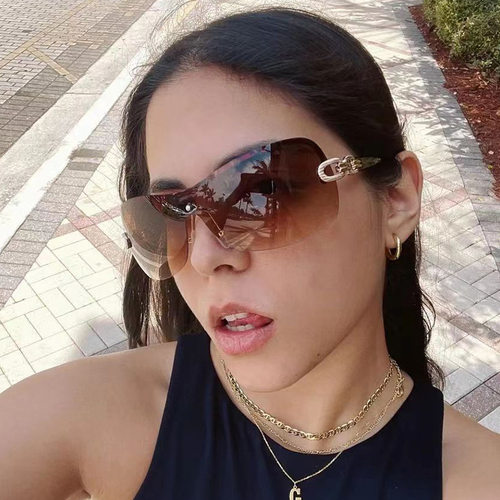 Y2K欧美辣妹嘻哈连体片双环女太阳镜 跨境潮INS环绕式未来风墨镜