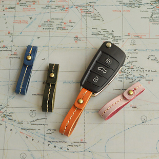 boutiquecraft复古牛皮可定制精巧手工植鞣皮雾蜡创意车钥匙皮扣