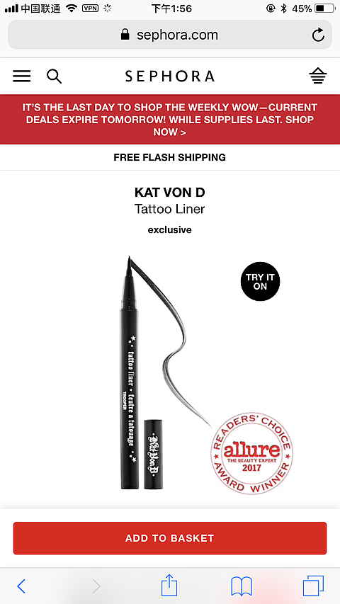 现货小蛮推荐美代KAT VON D 眼线液笔 tattoo 纹身防水