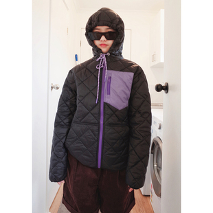 WAAH秋冬新款男女中大童轻便绗棉连帽户外运动保暖拼色外套棉服