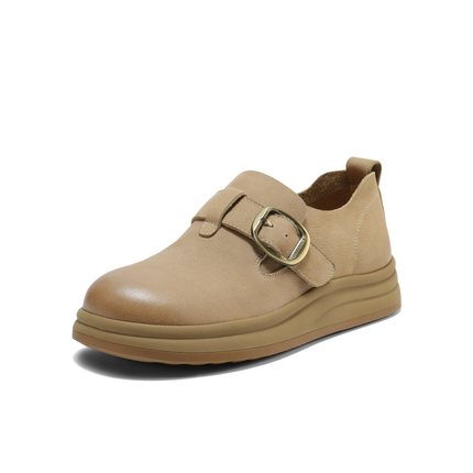 百丽厚底勃肯鞋女鞋子2025秋新款复古乐福深口单鞋E7C1  E7C1DCM5