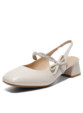 百丽包头凉鞋女鞋子2025夏季新款真皮粗高跟玛丽珍浅口鞋B2503BH5