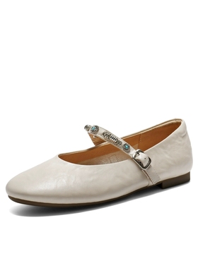 百丽软底一字带羊皮玛丽珍鞋女鞋2026春新款浅口单鞋子F1C1 F1C1D