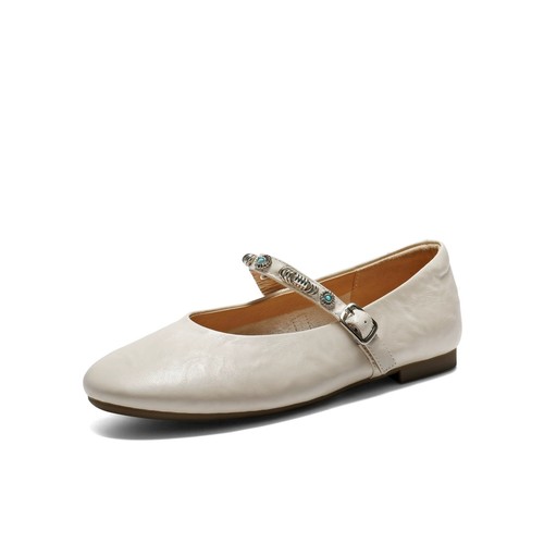 百丽软底一字带羊皮玛丽珍鞋女鞋