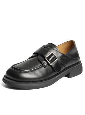 百丽粗跟黑色乐福鞋女鞋2025秋新款小皮鞋深口单鞋D9W1  D9W1DCM5