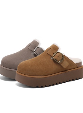 百丽厚底勃肯拖鞋女鞋2025春新款加绒保暖包头棉鞋D1P1  D1P1DAH5