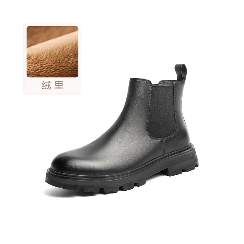 百丽切尔西靴加绒厚底马丁靴男鞋