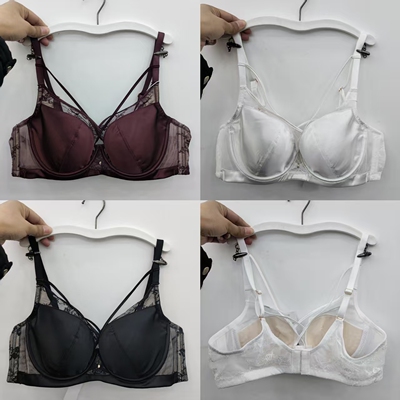 无钢托缎面网纱聚拢显小文胸内衣