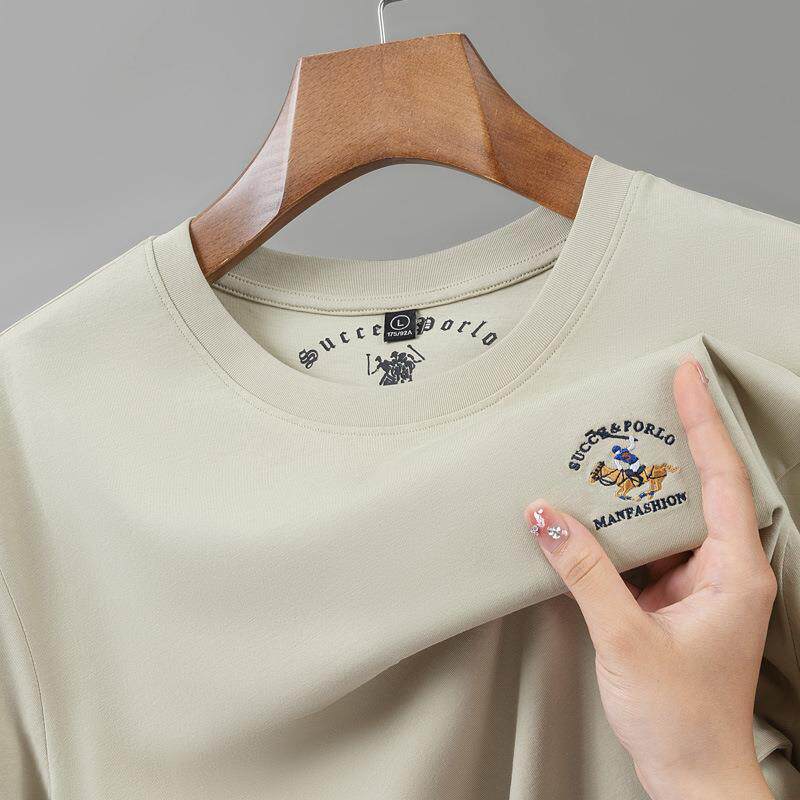 保罗正品纯棉保罗大牌夏季圆领短袖男士t恤衫青年宽松休闲纯色t恤