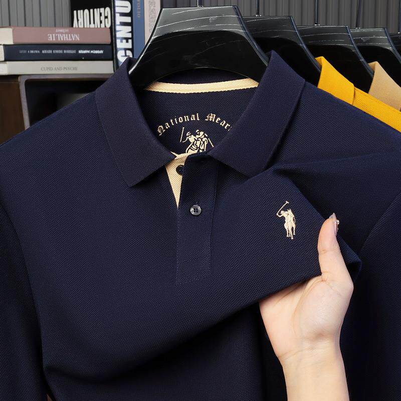 保罗正品100%纯棉翻领短袖夏季新款中青年男士高级感气质刺绣POLO