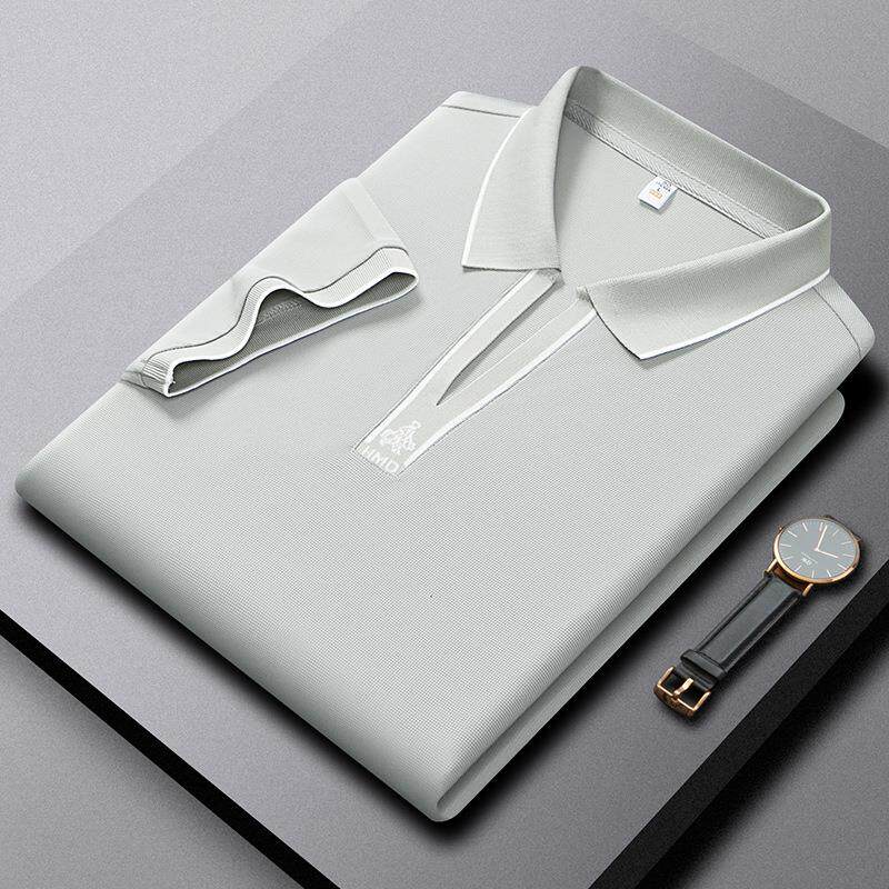 保罗正品轻奢高级感华夫格夏季男士商务免烫休闲抗皱无缝短袖海鸥