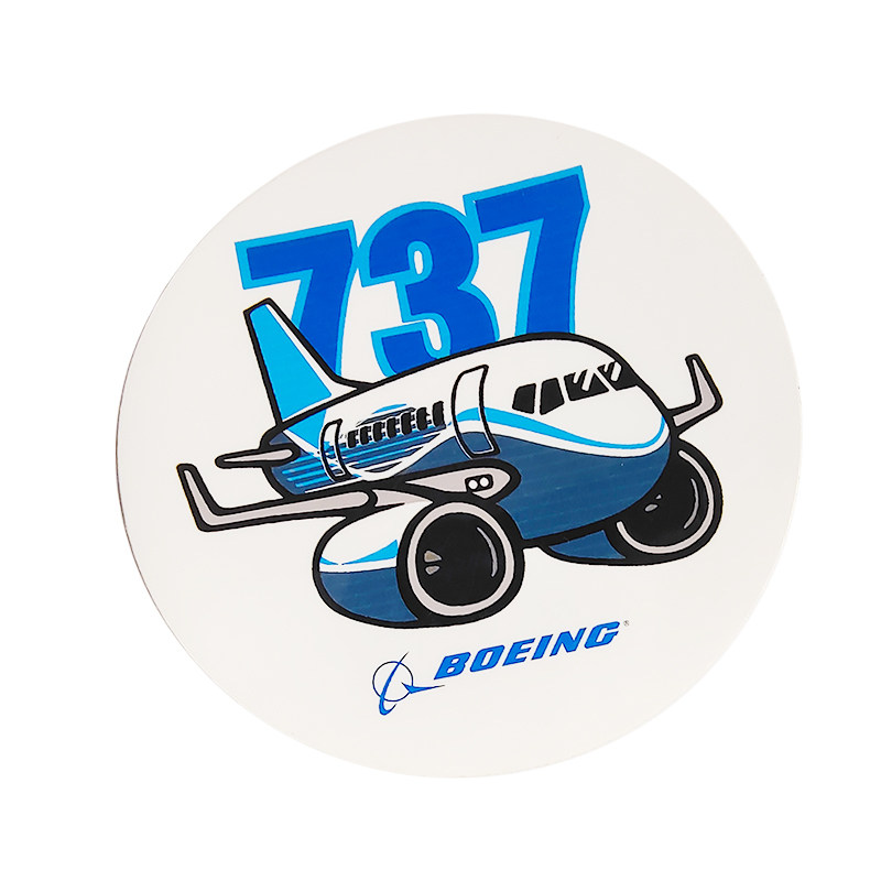 我爱飞行 波音boeing737航空登机旅行机组拉杆箱卡通飞机圆贴纸