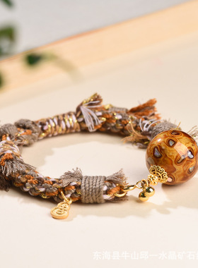 新款手工编织大漆转运珠手绳水晶手串抽拉可调节送人礼物女百搭