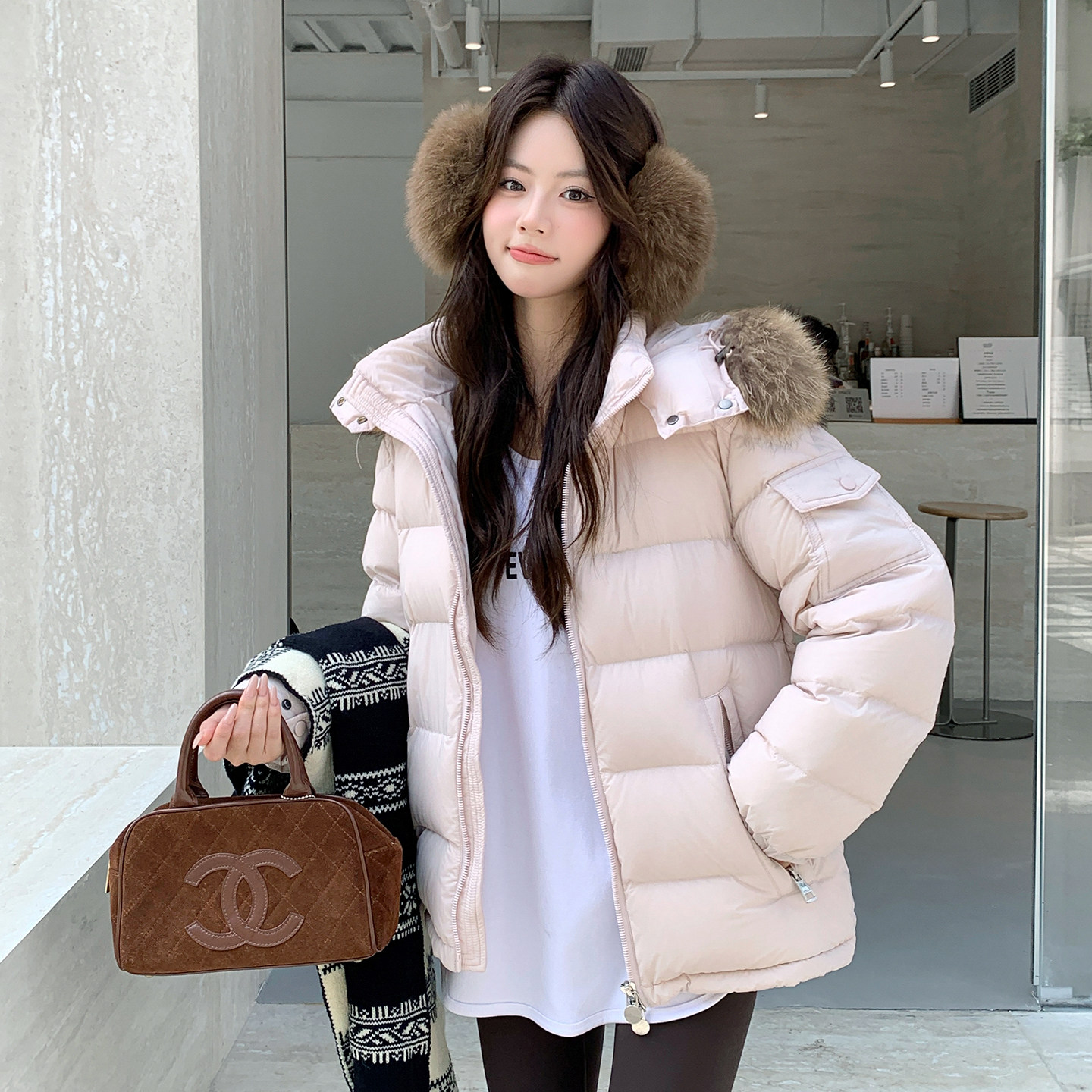 鹿芊时2026羽绒服女90白鸭绒小个子短款可拆卸大毛领显瘦面包服