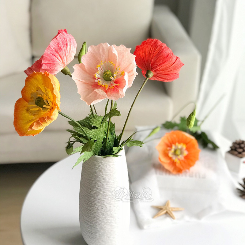 染色虞美人皱纹褶皱纸花diy手工手作材料包纸艺套件加厚彩纸劳技