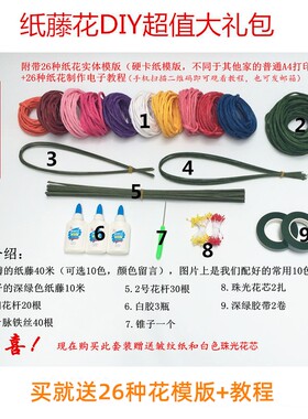 纸藤花diy材料超值大礼包学生手工课套餐26套纸艺花实体模版+教程