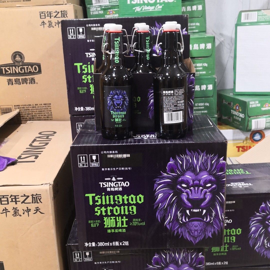 青岛啤酒狮壮380ml12瓶高浓16.8麦芽7酒精度摇摆盖一原厂本地发货