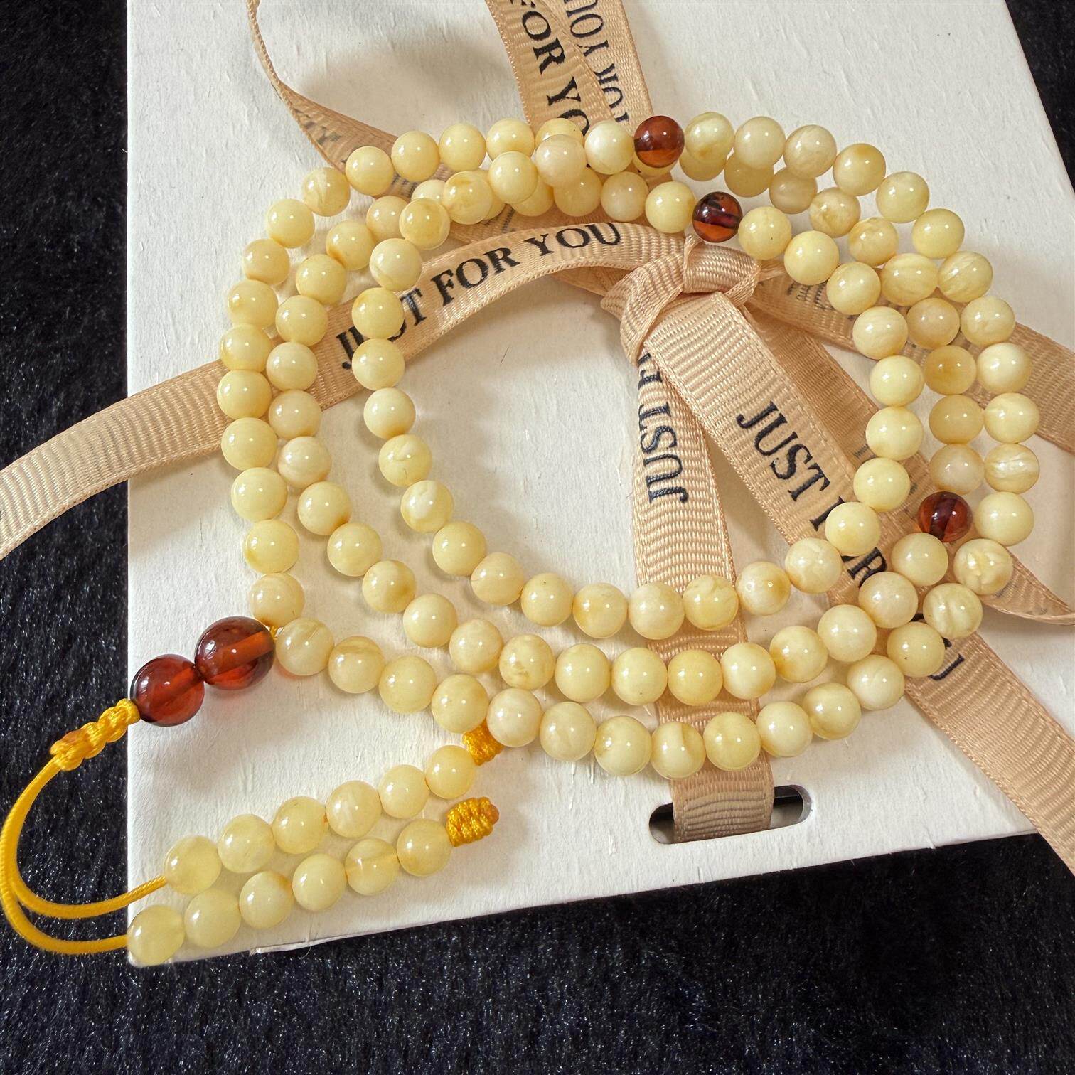 精品天然白蜜蜡手串108手链圆珠长款项链有证书5+mm男女礼品