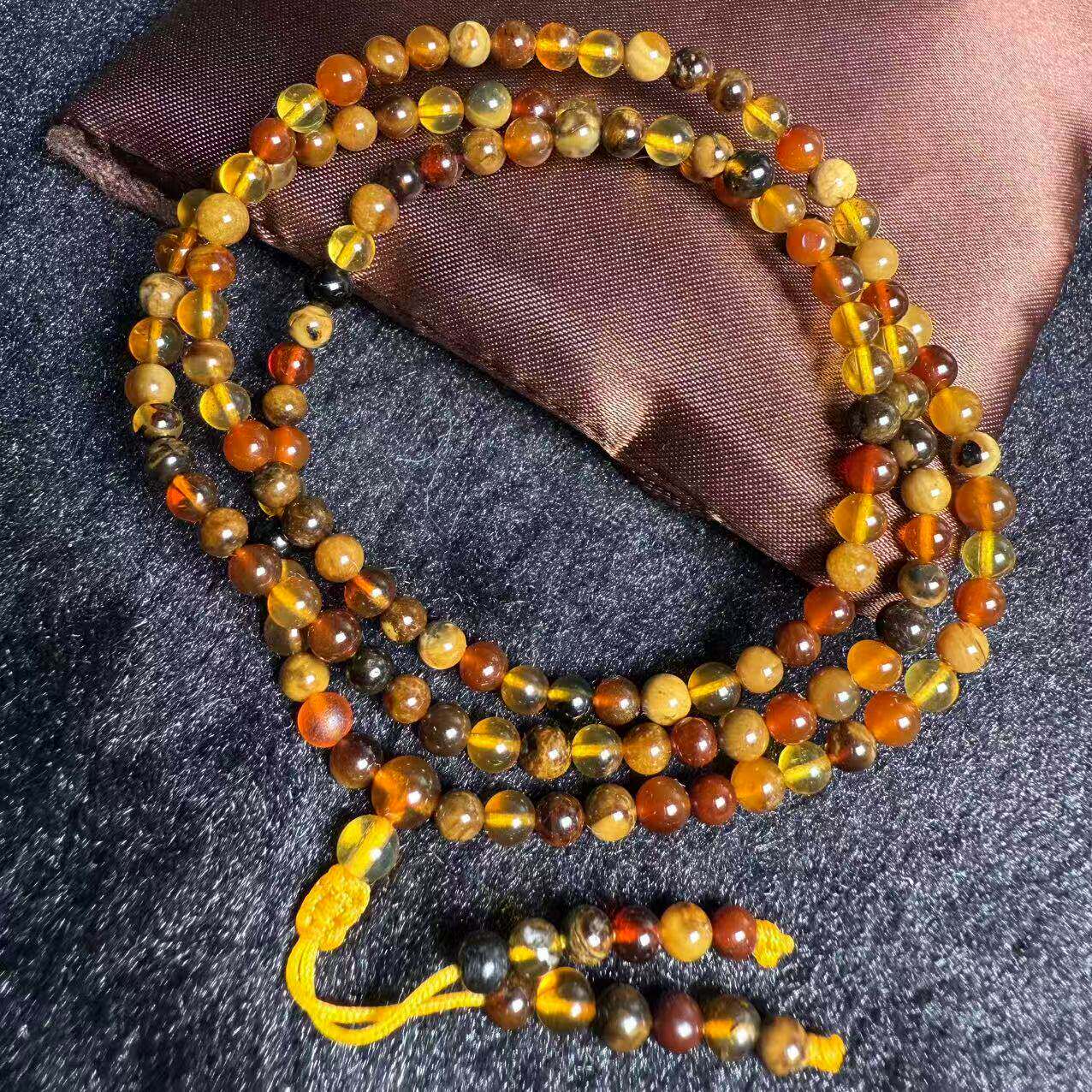 保真天然缅甸琥珀108手串金珀蜜蜡根珀血珀多宝佛珠项链 5.8mm 女