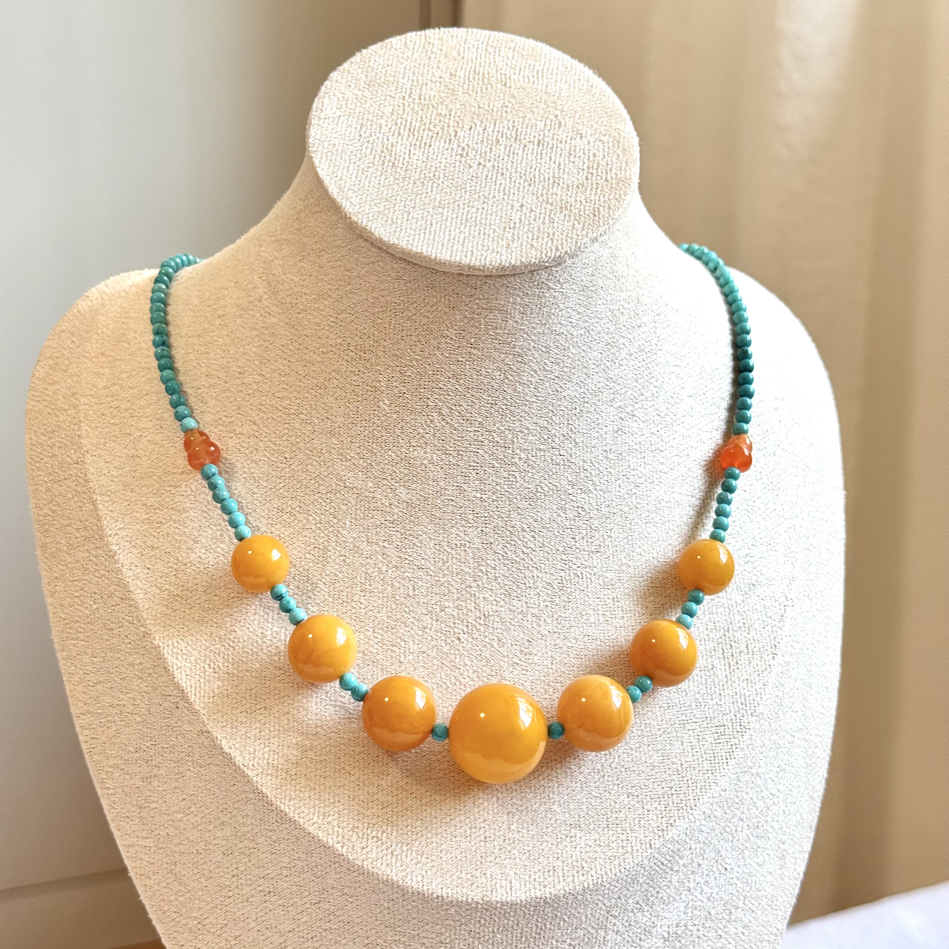 蜜蜡绿松石锁骨链 天然原矿高端搭配项链 女