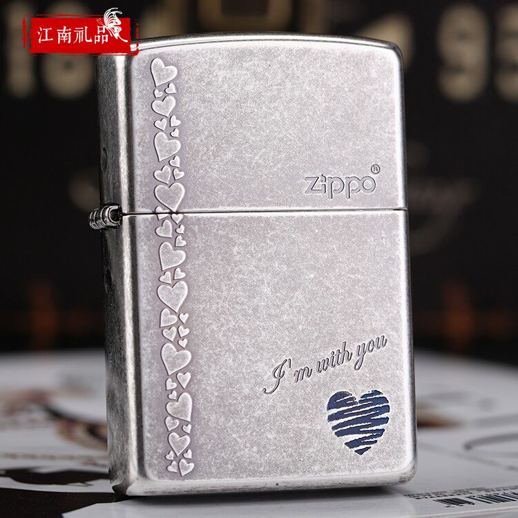 zippo打火机正版原装正品韩版古银蓝心古银红心双面兰心