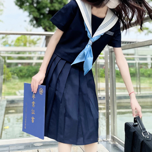 正统版型基础款白领水蓝三本水手服jk短袖制服百褶裙夏服短裙套装