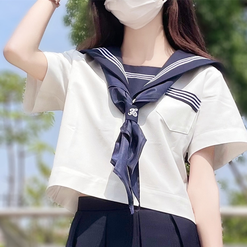 正统版型基础款白三本水手服jk短袖制服百褶裙夏服套装大码现货