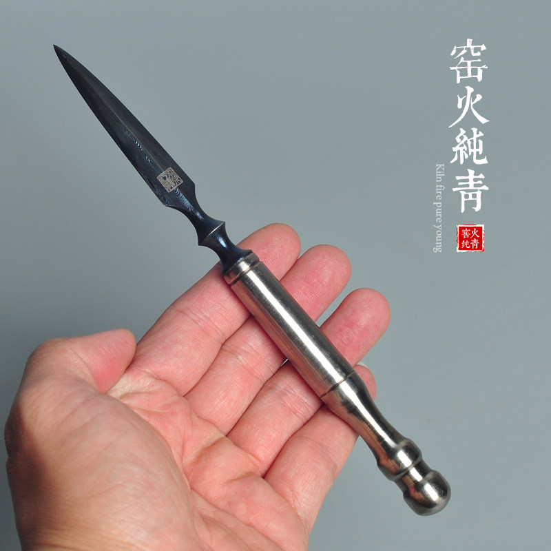 江龙茶刀手工锻打百炼花纹钢茶针普洱茶刀茶具配件撬茶开茶饼工具