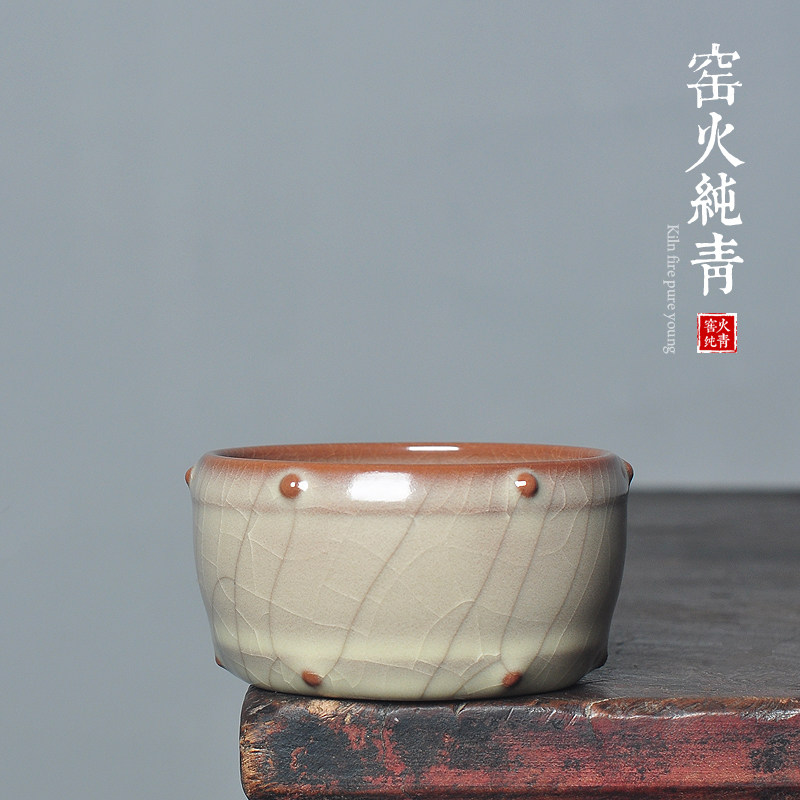 青瓷鼓钉杯哥窑品茗杯大号主人杯