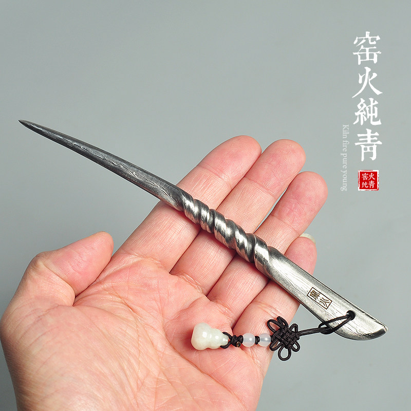 手工大马士革钢撬茶针茶通茶拨茶道零配撬茶饼茶砖工具不生锈发簪