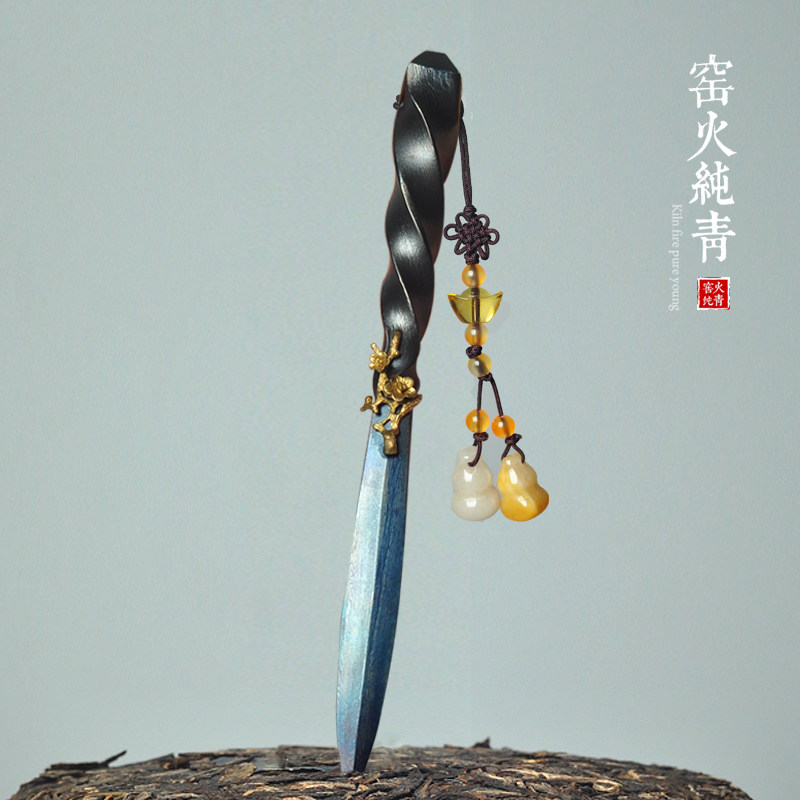 龙泉手工锻打百炼花纹钢大马士革普洱茶刀茶针黑茶砖茶撬茶饼工具