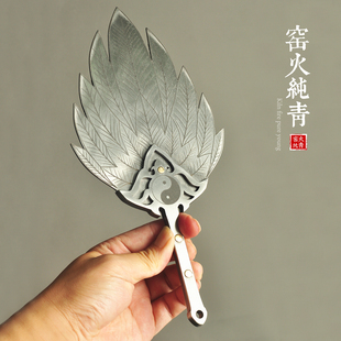 不锈钢羽扇太极八卦扇三国诸葛扇手工茶道具件桌面把玩摆收藏玩具