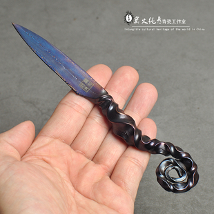 龙泉纯手工锻打海马形花纹钢功夫黑茶普洱茶茶刀开茶饼撬茶砖工具