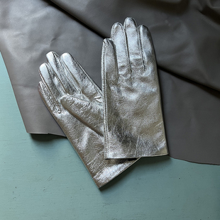 海宁真皮手套女式性感夜店手套金银色舞场拍照亮皮手套跳舞派对