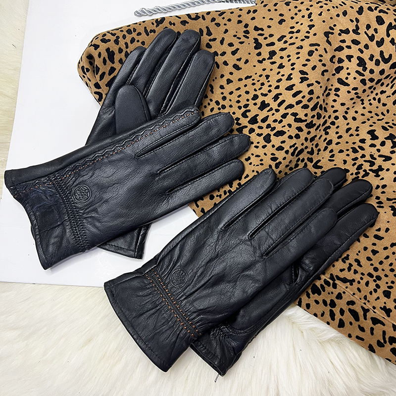 女式真皮手套小山羊皮薄绒加小号