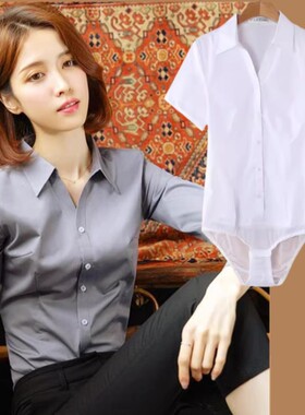 弹力舒适小V领长袖连体衬衫修身通勤正装衬衣连裤女舒适职业连档