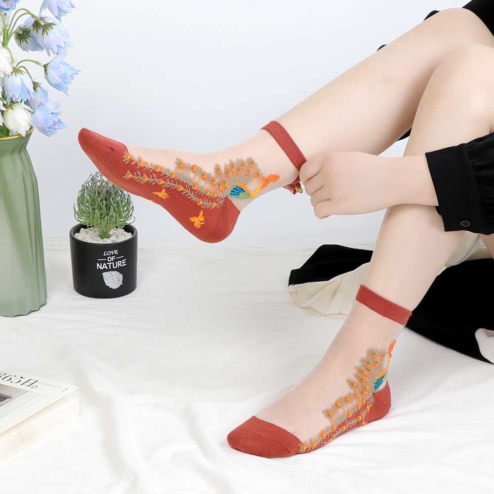 丝袜女秋冬季薄款棉底水晶玻璃短中筒防勾丝耐磨透明妈妈松口袜子