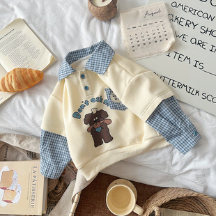 CY265672男童卫衣 春季新款假两件卫衣卡通样衣上衣潮