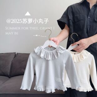 2025秋0 上衣T恤内搭 3岁女童小童宝宝洋气甜美可爱翻领长袖 打底衫