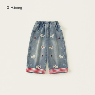 新款 子春季 拼布裤 脚可爱贴布绣儿童休闲牛仔裤 YAYA童装 长裤 女童裤