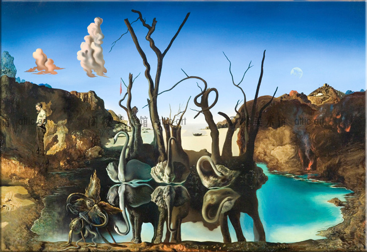 倒影变成大象的天鹅 salvador dali 达利 装饰画无框有框客厅书房