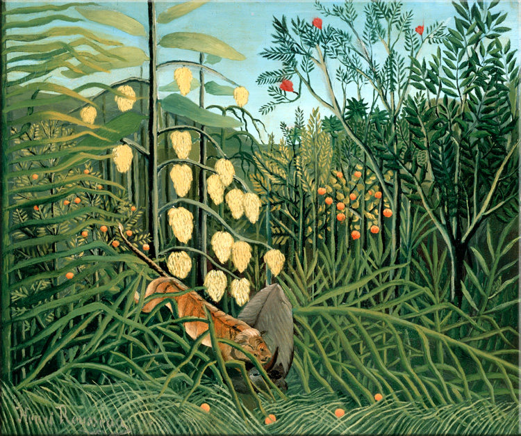 老虎袭击水牛 henri rousseau 亨利卢梭艺术装饰画客厅书房