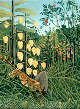 老虎袭击水牛 Henri Rousseau 亨利卢梭艺术装饰画客厅书房