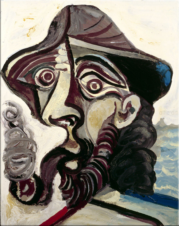 吸烟男 pablo picasso 毕加索 艺术装饰画油画客厅书房定制照片