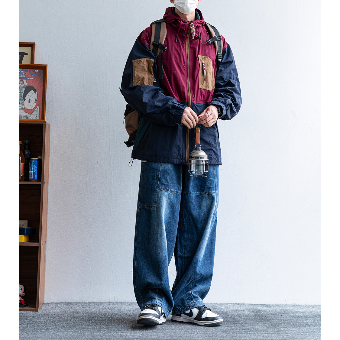 UNDOMAZE乌梅工作室港版个性撞色冲锋外套男户外连帽休闲工装夹克