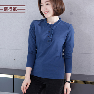 大码立领莫代尔长袖t恤女黑色木代尔妈妈春秋上衣打底衫中年修身