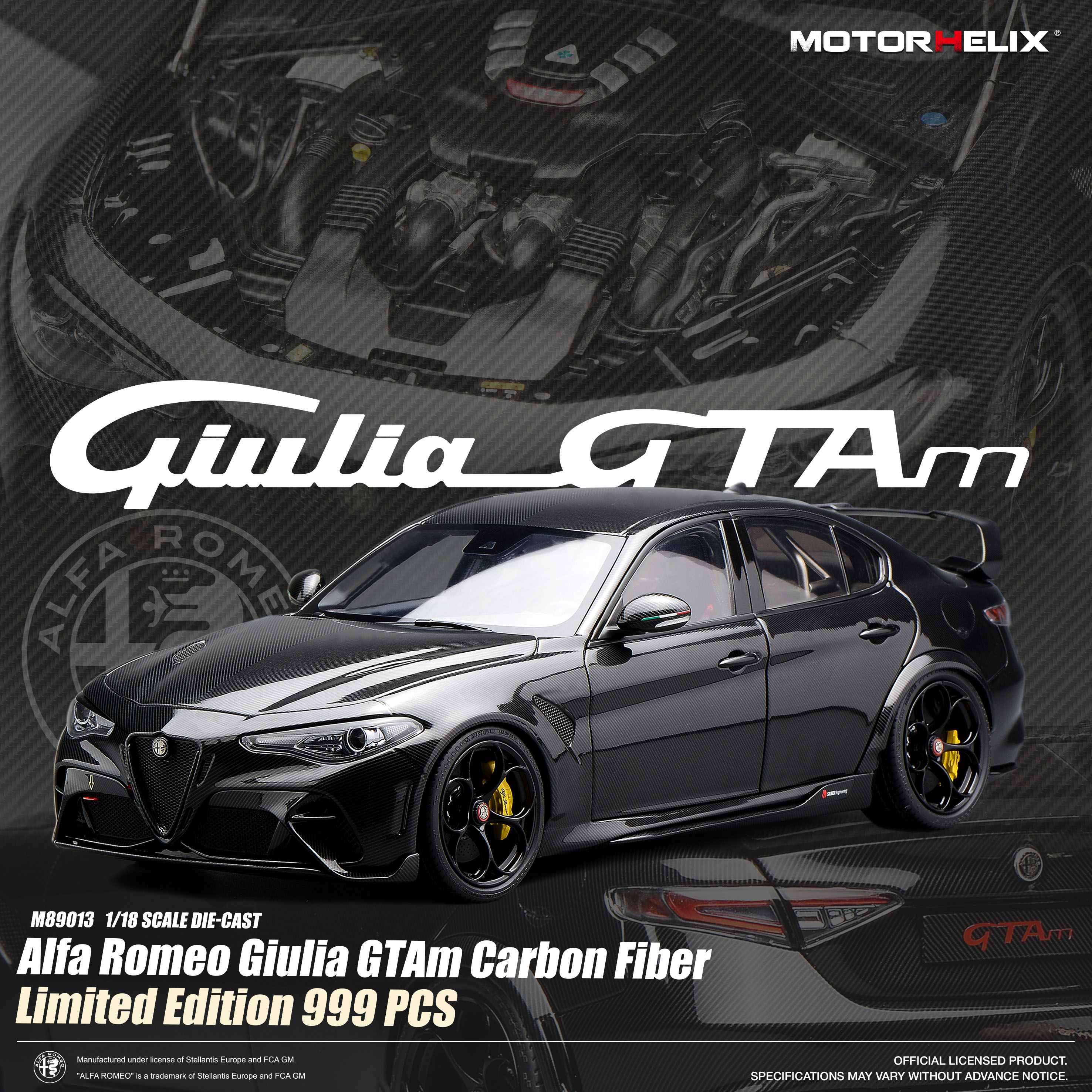 MOTORHELIX 1/18阿尔法罗密欧Giulia GTAm碳纤维涂装合金汽车模型