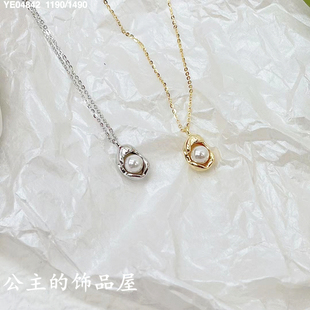 古丽 气质简约设计感小众轻奢复古花生珍珠925纯银细锁骨链短项链